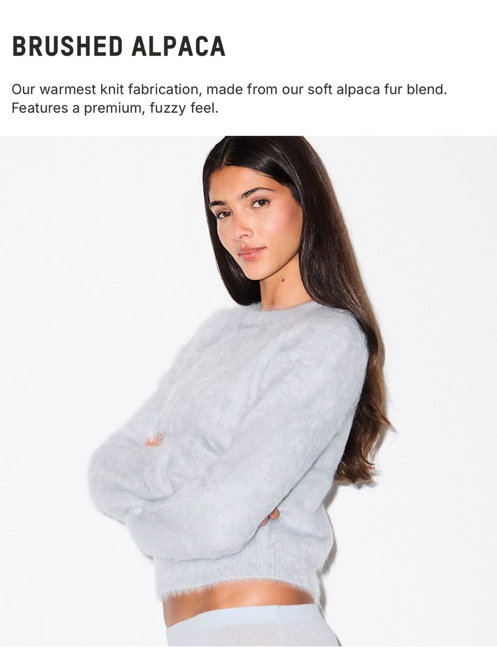 SKIMS Brushed Alpaca Crop Sweater in Light Gray